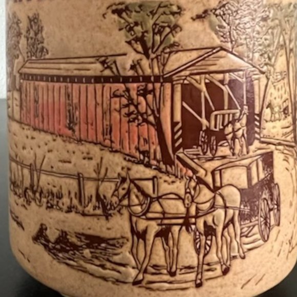 Otagiri AMISH COUNTRY Vintage Stoneware  Mug ~ Covered Bridge ~ Quilts - Picture 3 of 6
